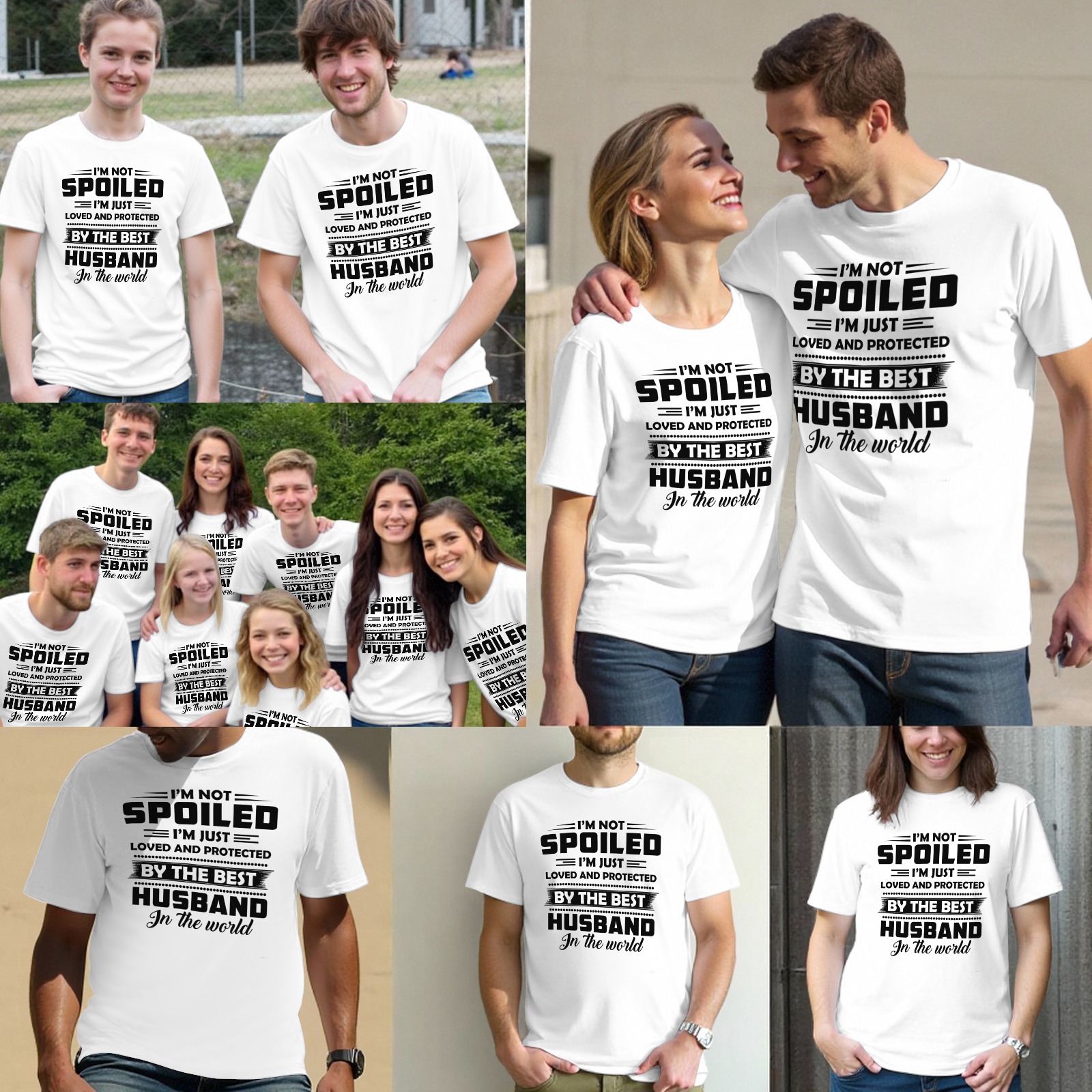 Men's “I’m Not Spoiled, Just Loved by Best Husband” Graphic T - Shirt - Cute Couple Tee - Gray