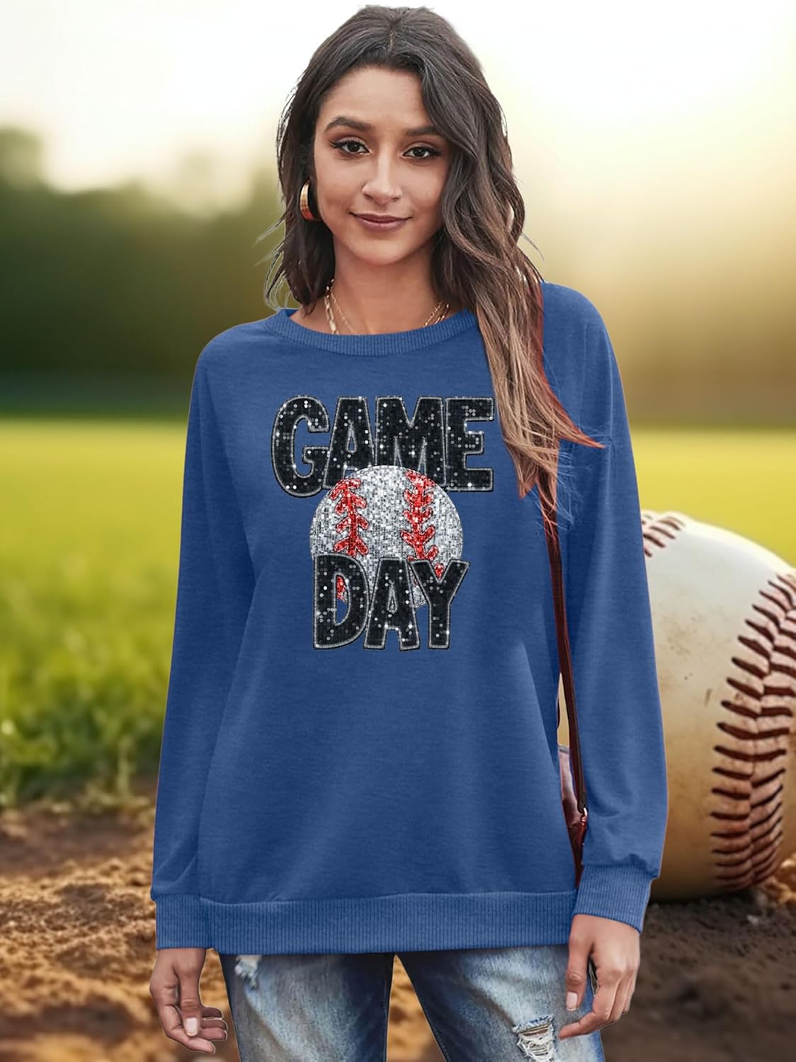 Basketball Game Day Sweatshirts for Women: Sequin Game Day Letter Shirts Basketball Mama Pullover Tops