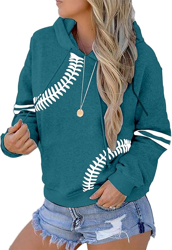 Womens Baseball Hoodies Long Sleeve Casual Athletic Loose Pullover Baseball Mom Sweatshirts with Pockets