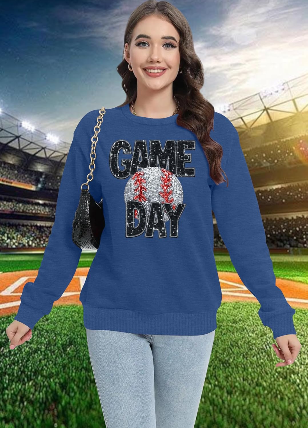 Basketball Game Day Sweatshirts for Women: Sequin Game Day Letter Shirts Basketball Mama Pullover Tops
