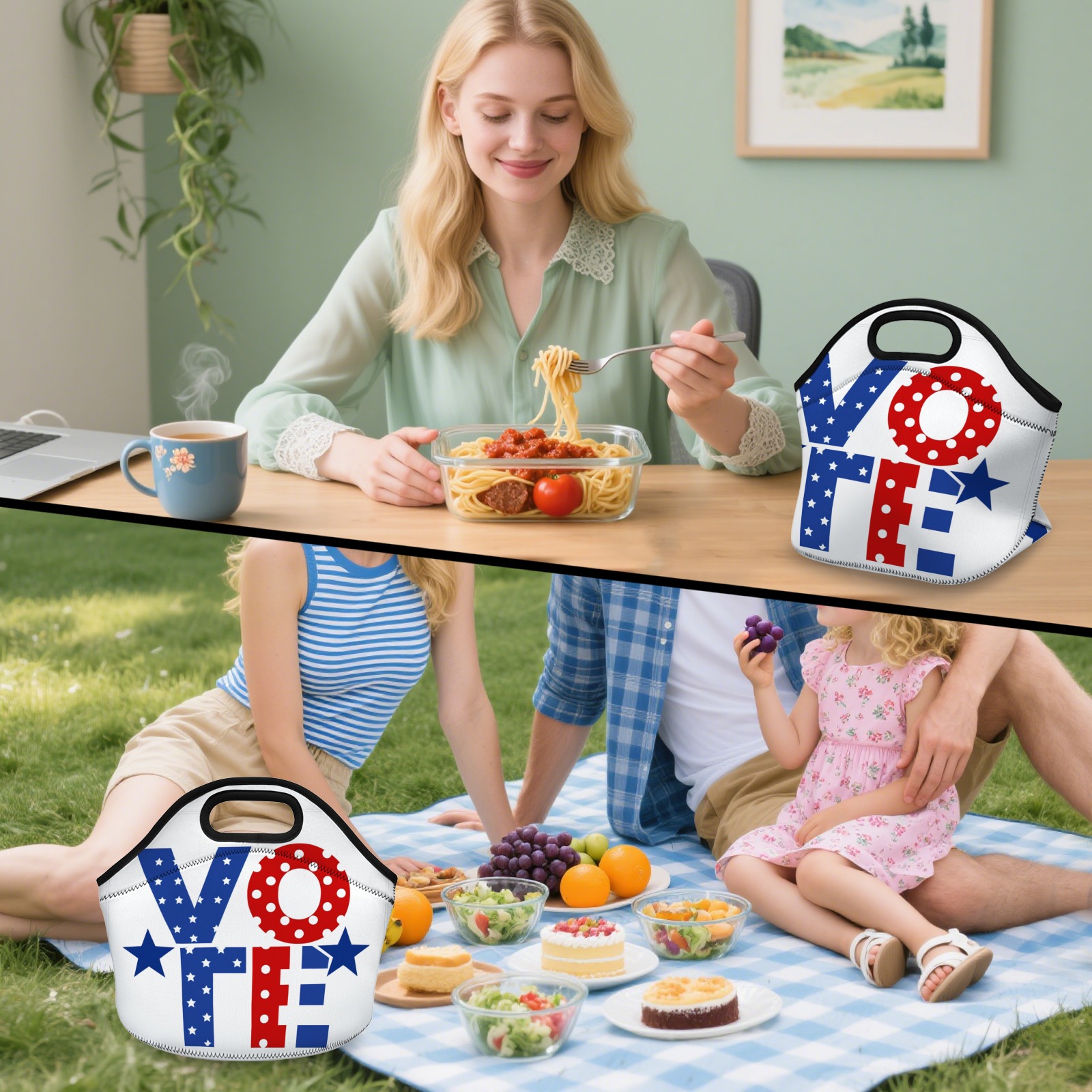 Patriotic ��VOTE�� Graphic Neoprene Lunch Bag - Insulated Tote for Work & Picnics Bullet Points