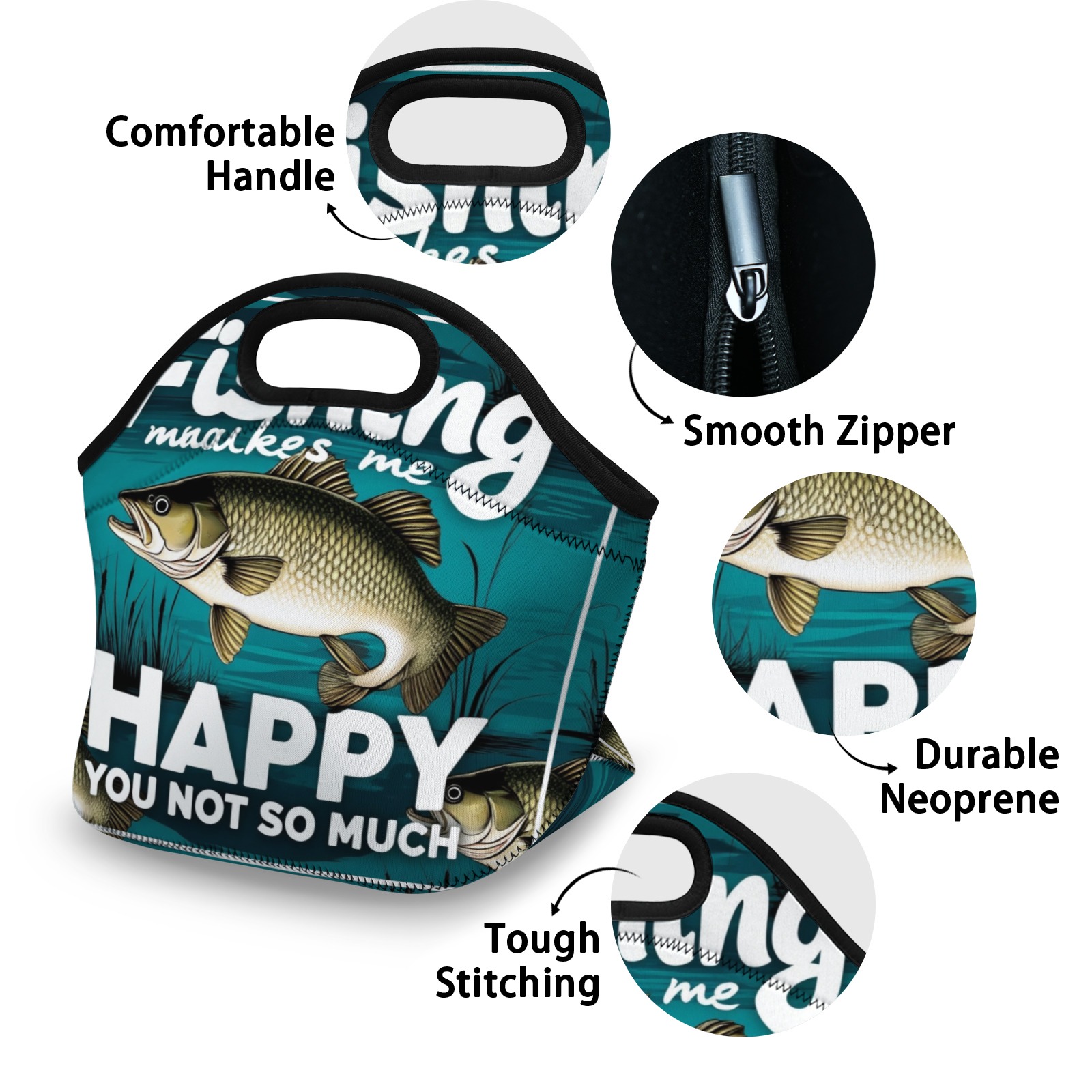 Fishing - Inspired Neoprene Lunch Bag - Insulated Tote for Work, Picnics-Pixelunique