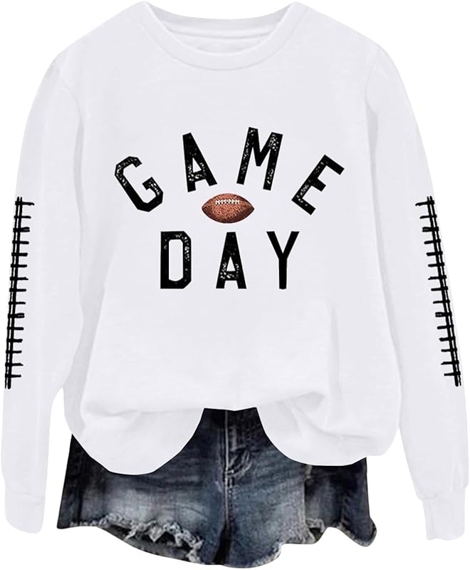 Game Day Football Sweatshirts For Women - Long Sleeve Football Shirts, Cute Cheer Mom Shirt, Crewneck Pullover Tops