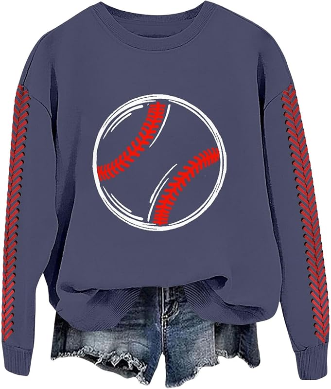 Baseball Mom Sweatshirt For Women Heart Printed Crewneck Long Sleeve 2025 Pullover Tops