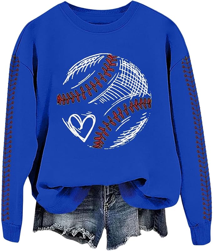 Baseball Mom Sweatshirt For Women Heart Printed Crewneck Long Sleeve 2025 Pullover Tops