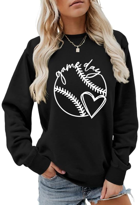 Women Sweatshirt Baseball Game Day Long Sleeve Crewneck Graphic Pullover Top Baseball Softball Sport Mom Casual Shirt
