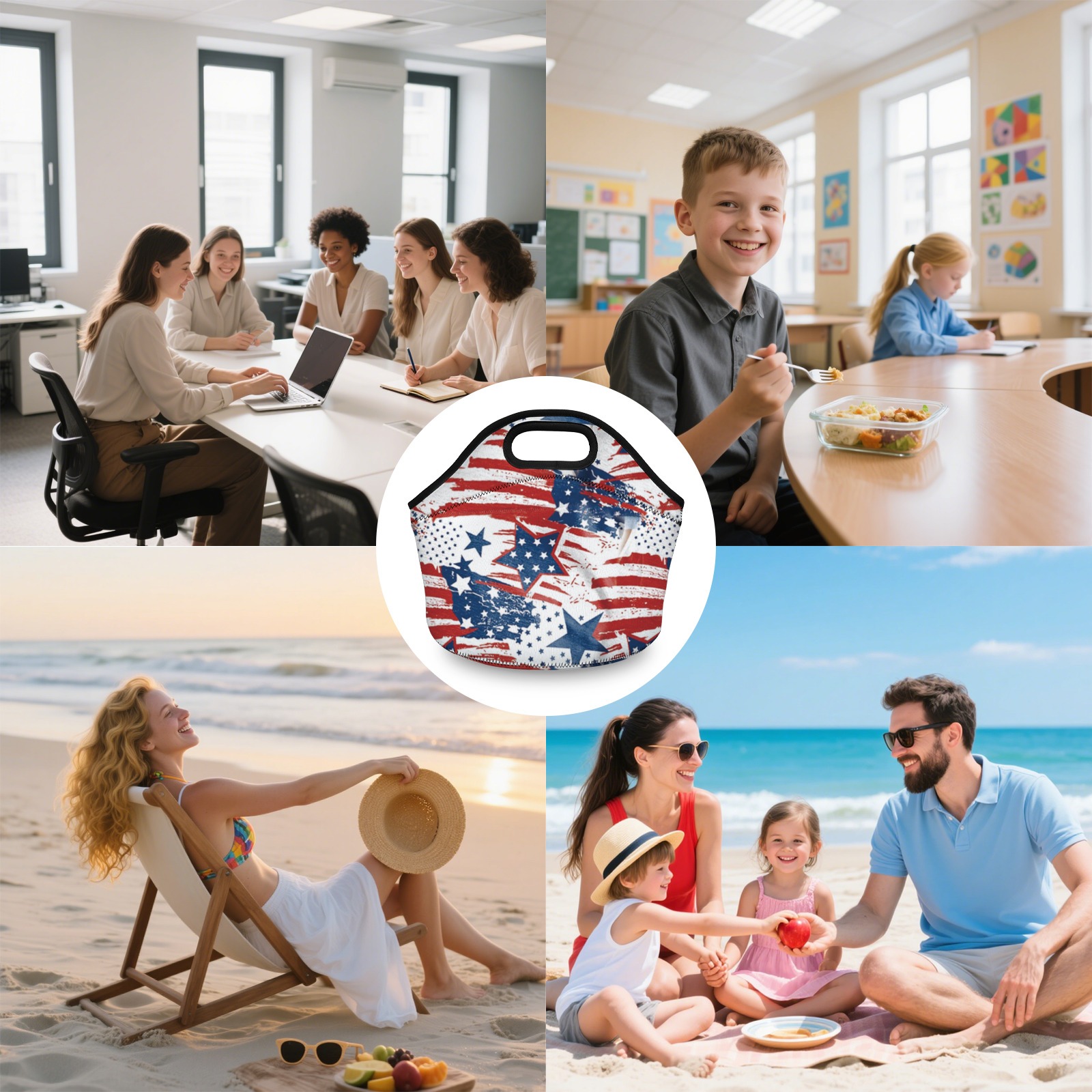 American Flag Pattern Neoprene Lunch Bag - Insulated Tote for Work & Picnics-Pixelunique