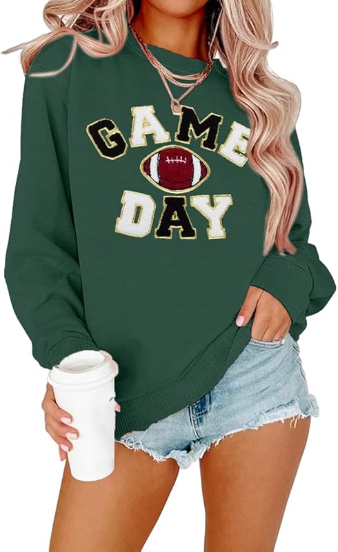 Women Sunday Funday Sweatshirt Cute Football Graphic Pullover Game Day Weekend Tops Casual Football Season Shirt