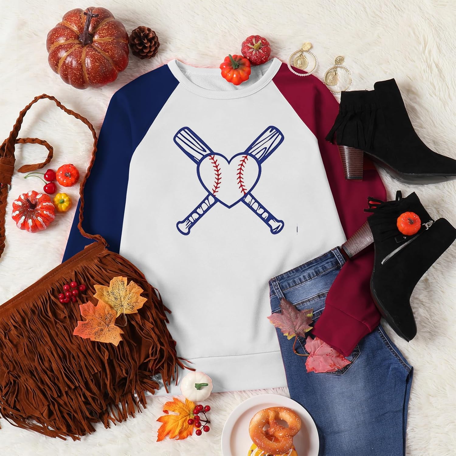 Womens Raglan Sleeve Shirt Pullover Tops, Soft Loose Casual Crewneck Gift Sweatshirt for Women