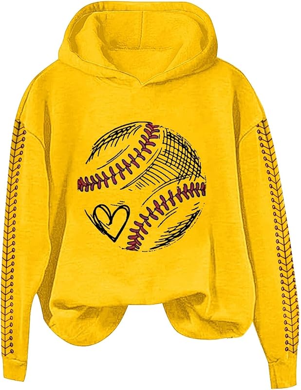 Heart Baseball Mom Hoodie For Women Mama Crewneck Long Sleeve Hooded Pullover Sweatshirts Tops 2025