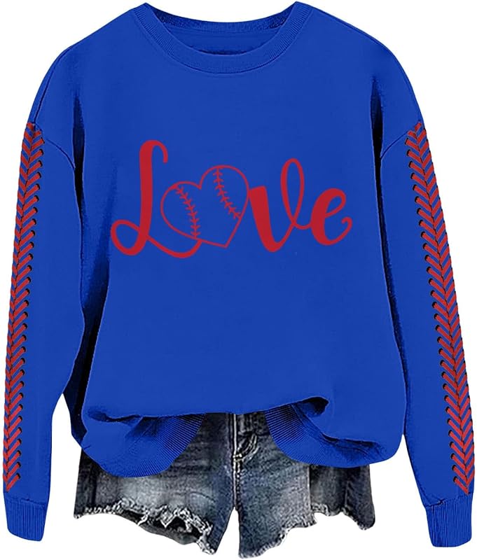 Baseball Mom Sweatshirt For Women Heart Printed Crewneck Long Sleeve 2025 Pullover Tops