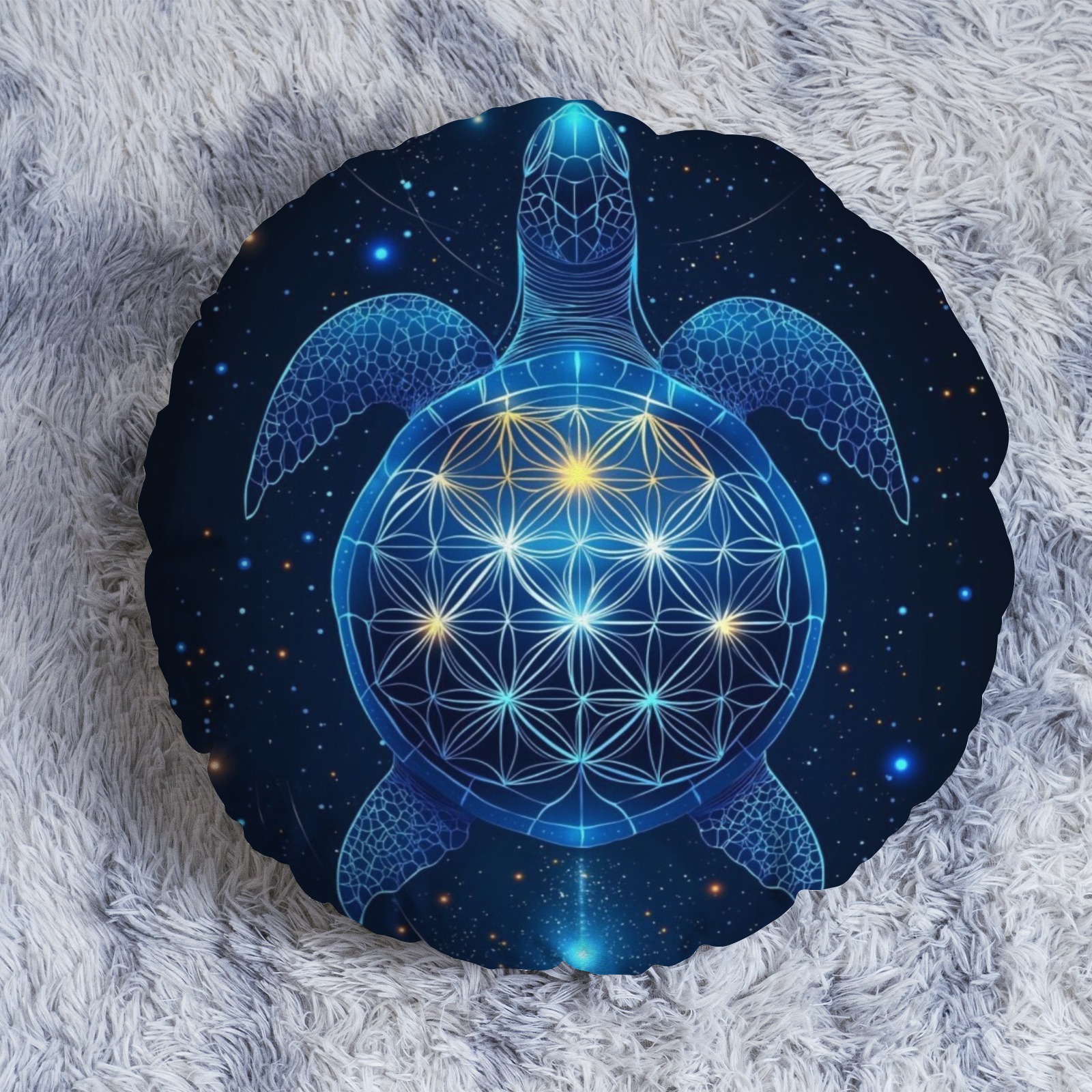 Mystical Sea Turtle Print Round Throw Pillow, for Outdoor White Rocking Chair, Couch, Sofa, Bed, 18 Inch, Navy Blue-Pixelunique