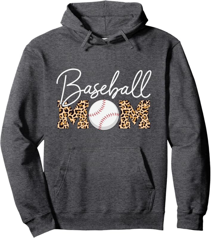 Baseball Mom - Leopard Print Cursive Script Pullover Hoodie