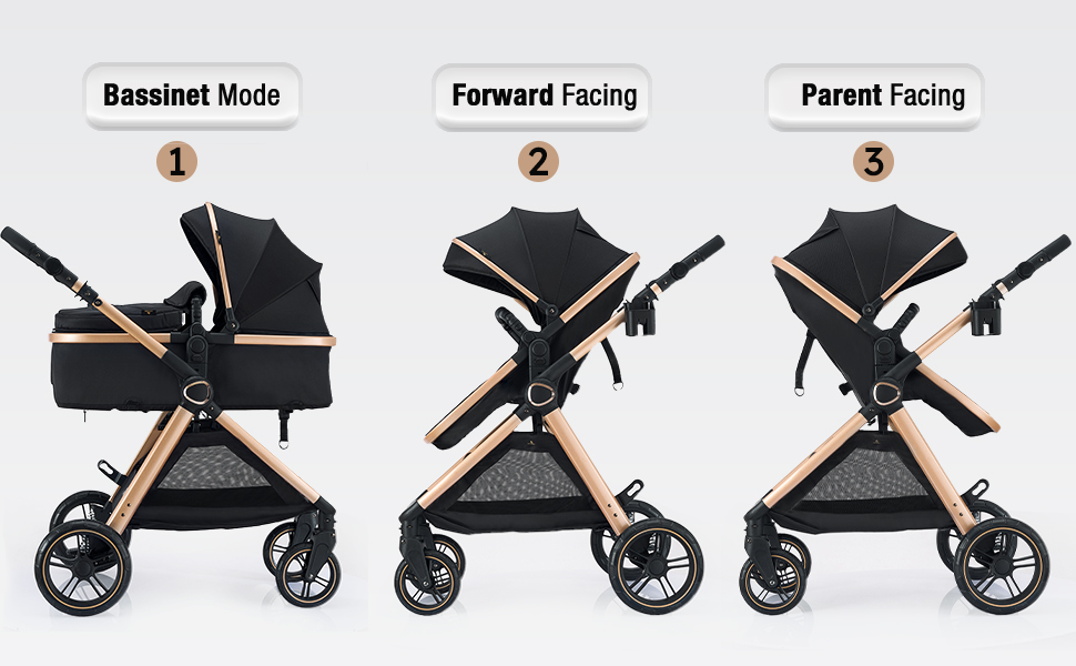 Accombe 2 in 1 Baby Stroller, Convertible Bassinet Pushchair for Infants and Newborns 0-36 Months…