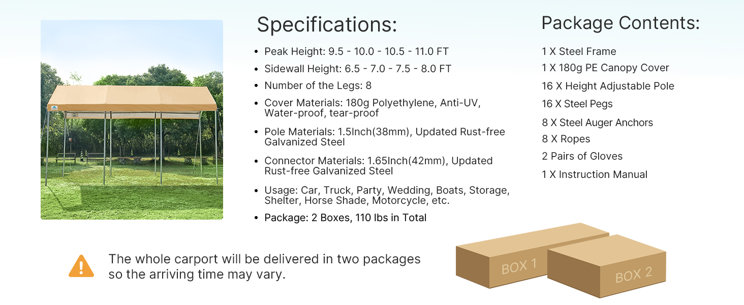 anti-UV and waterproof 10x20 ft carport garage