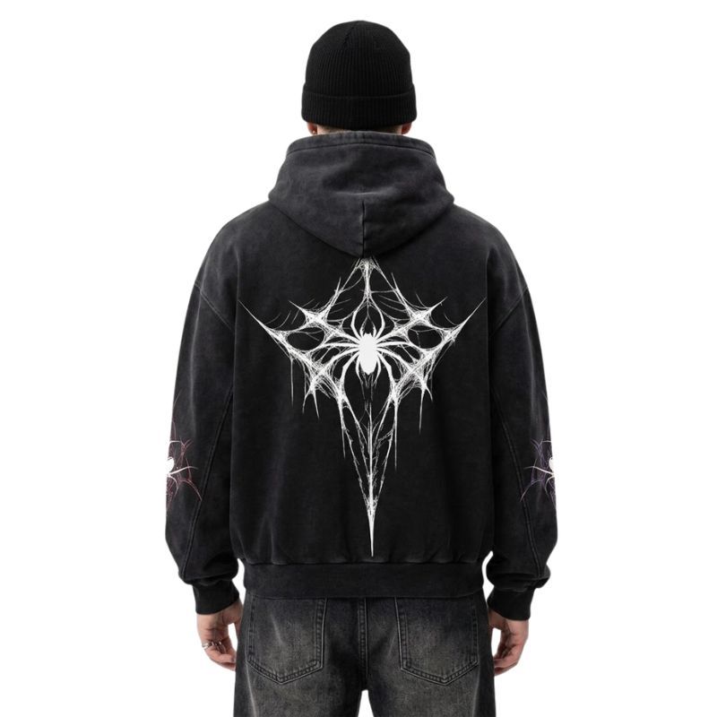 Arachnid Web Metal Logo Washed Hoodie