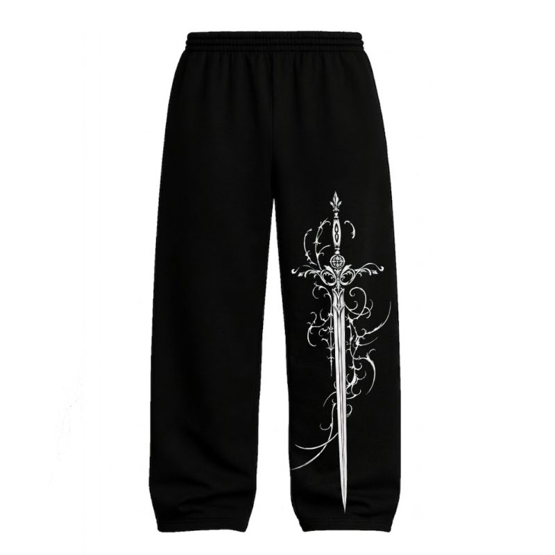 Baroque Sword Vine Baggy Sweatpants - Asymmetrical Gothic Sword Joggers