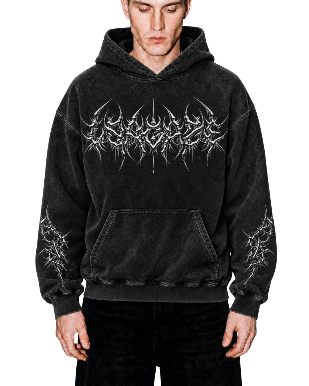 Black Metal Logo Cyber Spine Hoodie