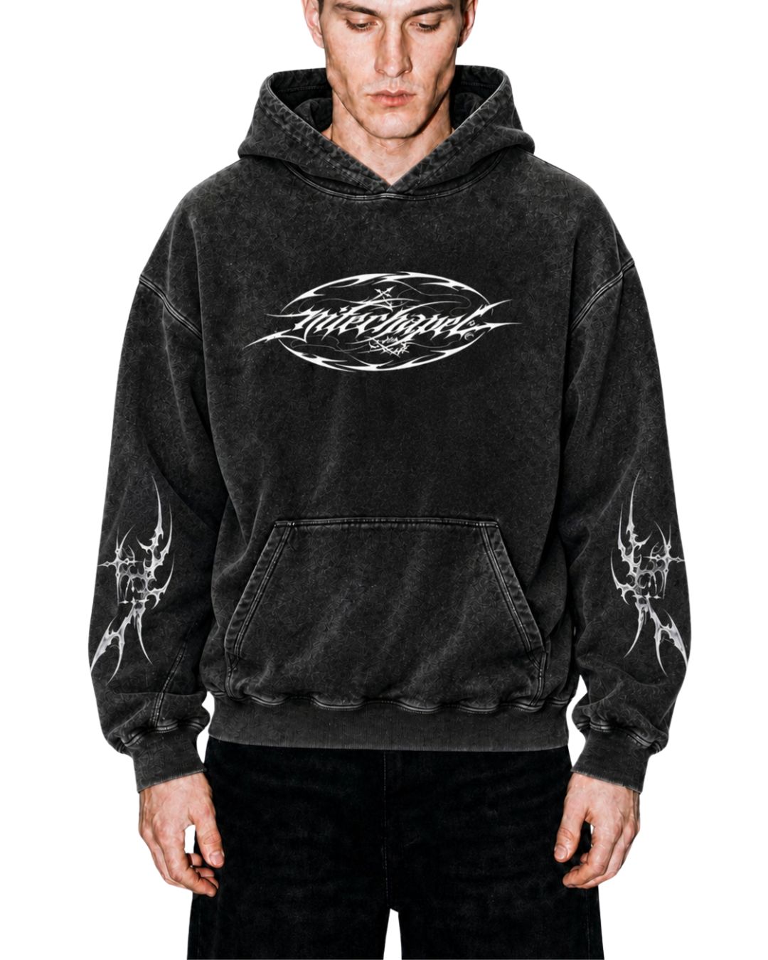 Gothic Starburst Cross Washed Hoodie