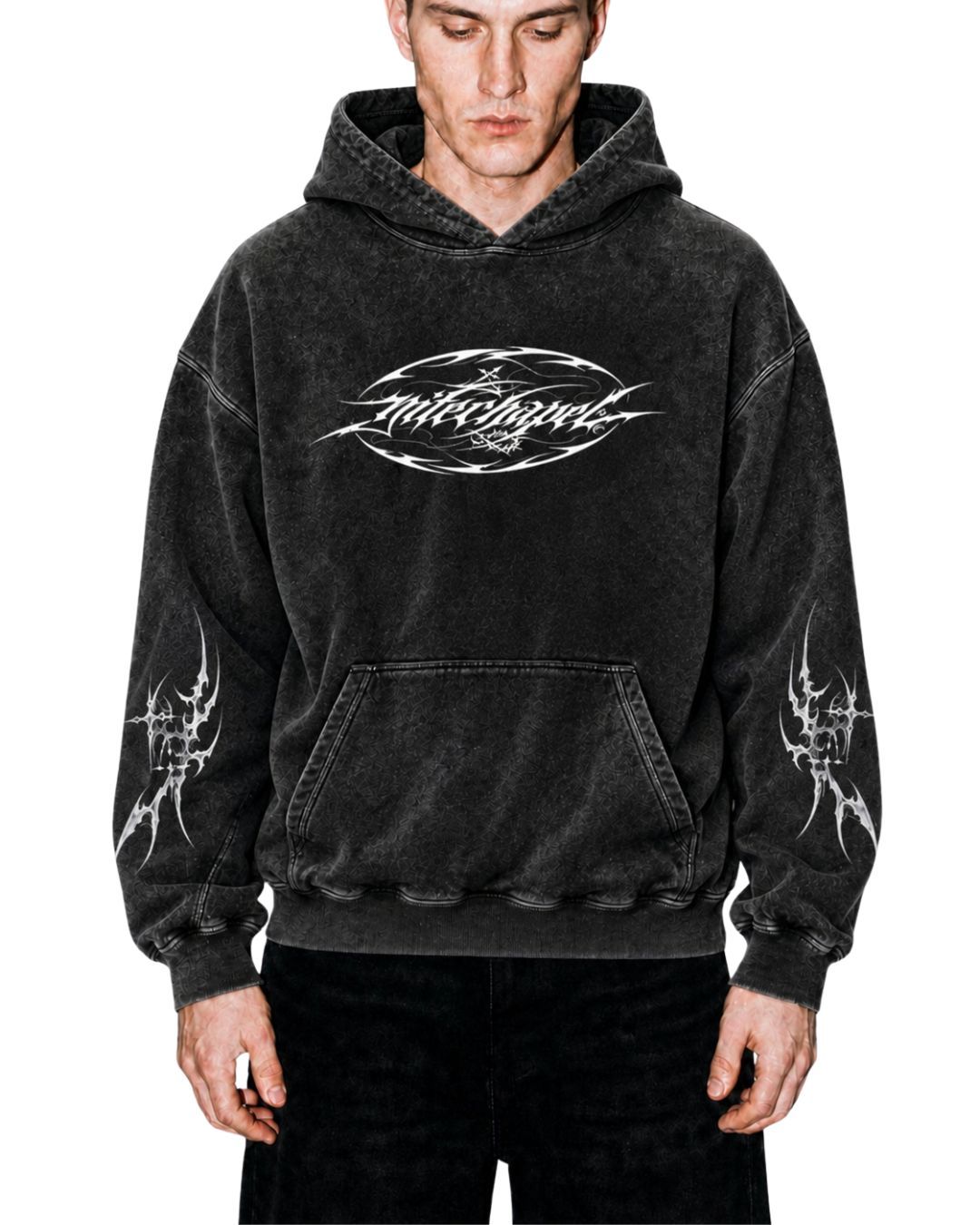 Gothic Starburst Cross Washed Hoodie