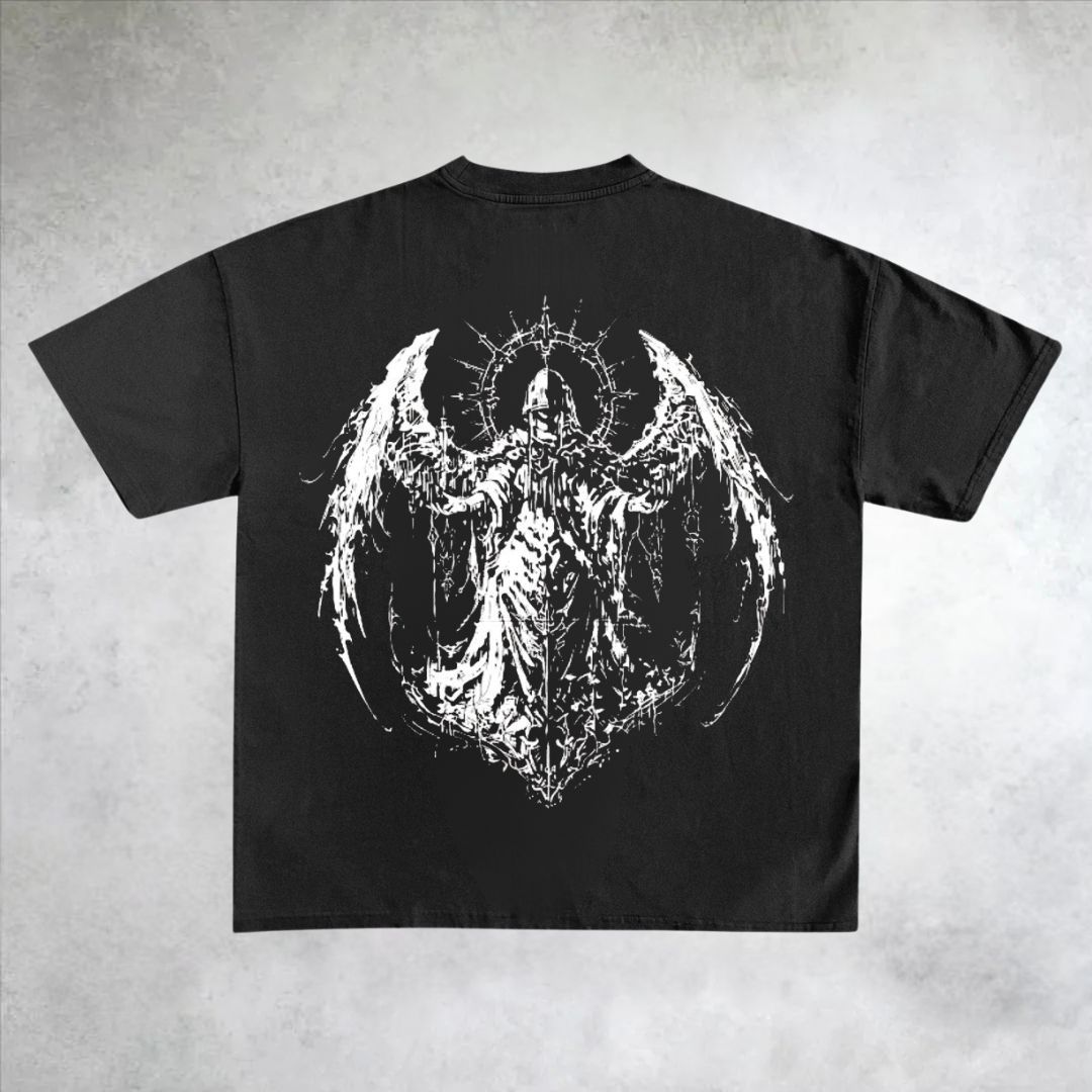 Black Red Skeleton Distressed Graphic T-Shirt