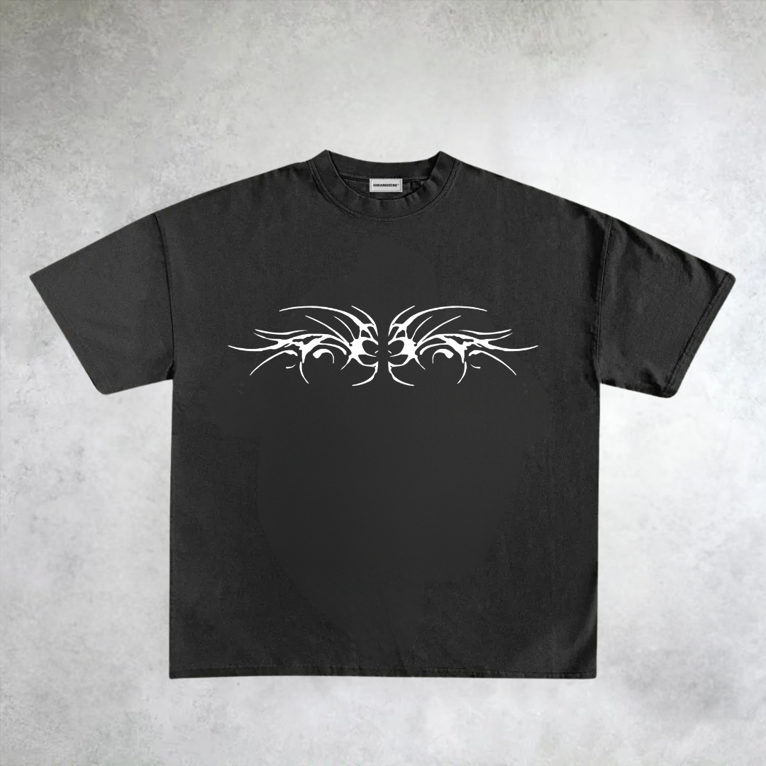 Black Red Skeleton Distressed Graphic T-Shirt