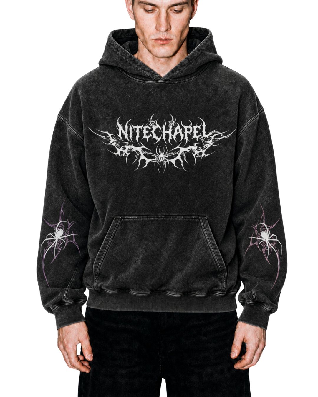 Arachnid Web Metal Logo Washed Hoodie