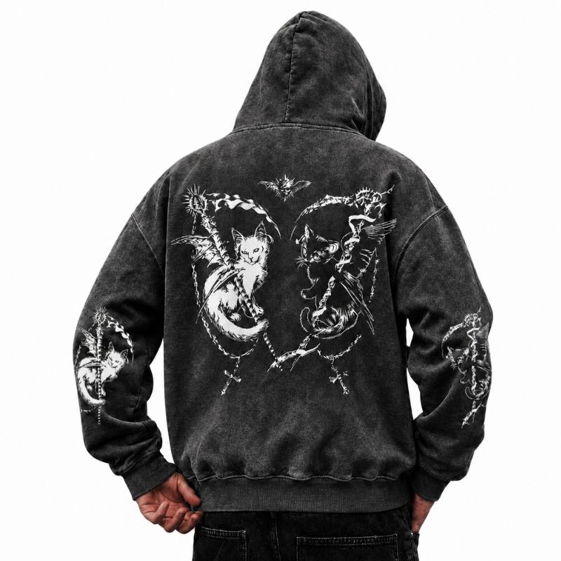 Twin Grim Feline Washed Hoodie