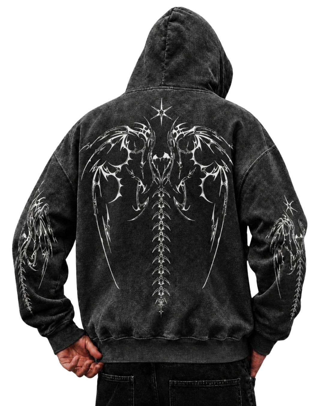 Black Metal Logo Cyber Spine Hoodie