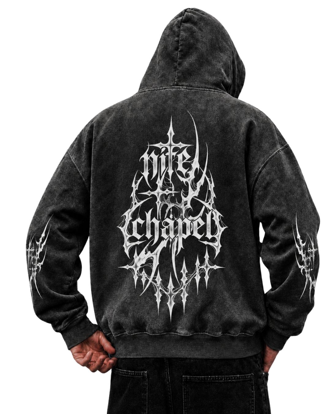 Gothic Starburst Cross Washed Hoodie