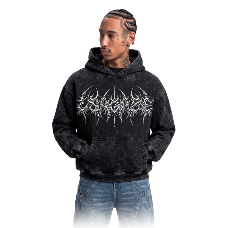 Black Metal Logo Cyber Spine Hoodie