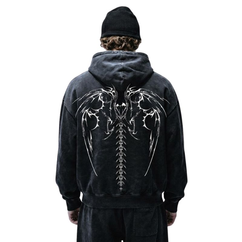 Black Metal Logo Cyber Spine Hoodie
