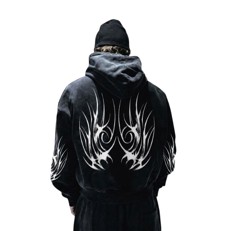 Cyber Tribal Wing Zip-Up Hoodie