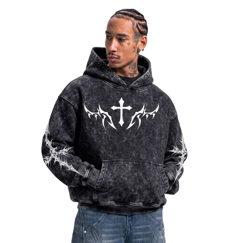 Red Gothic Cross Cyber Sigilism Hoodie