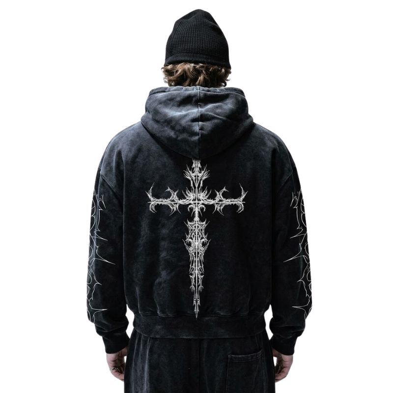 Cyber Sigilism Cross Back Print Hoodie