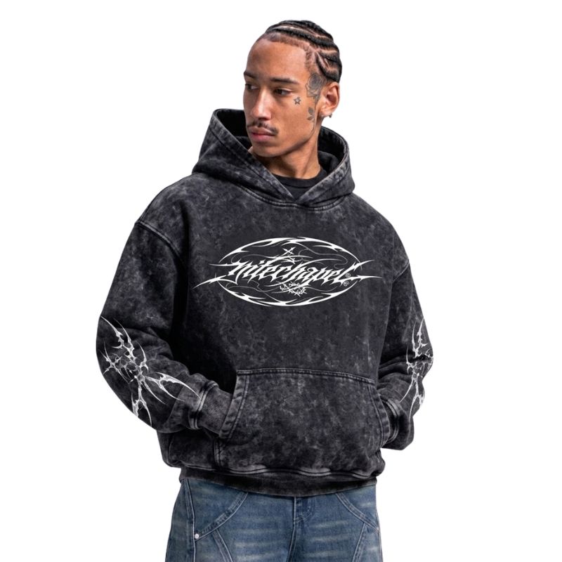 Gothic Starburst Cross Washed Hoodie