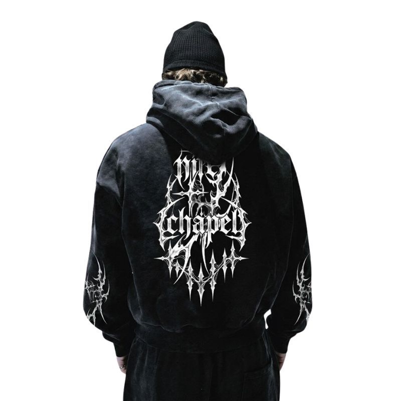 Gothic Starburst Cross Washed Hoodie