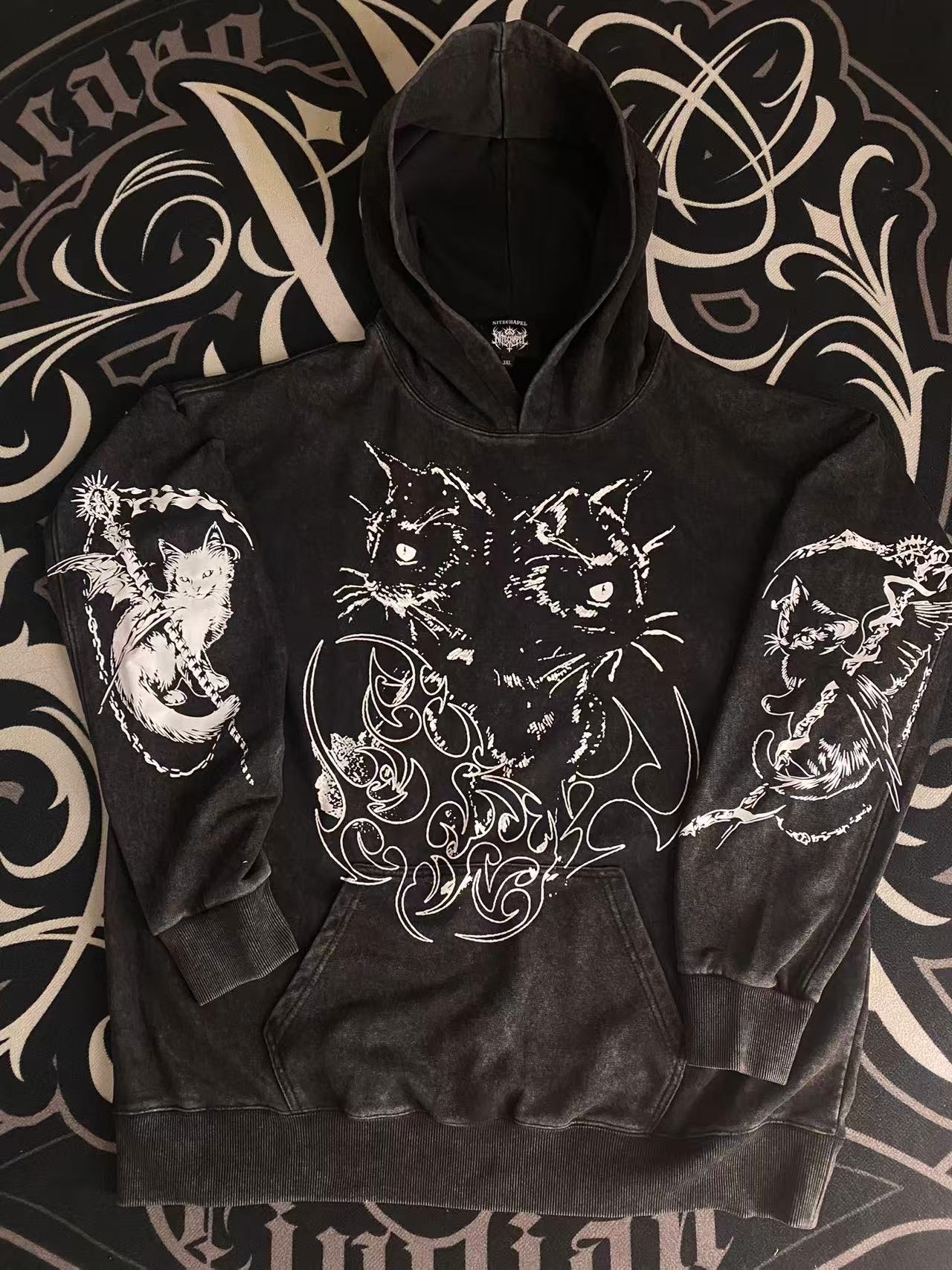 Twin Grim Feline Washed Hoodie