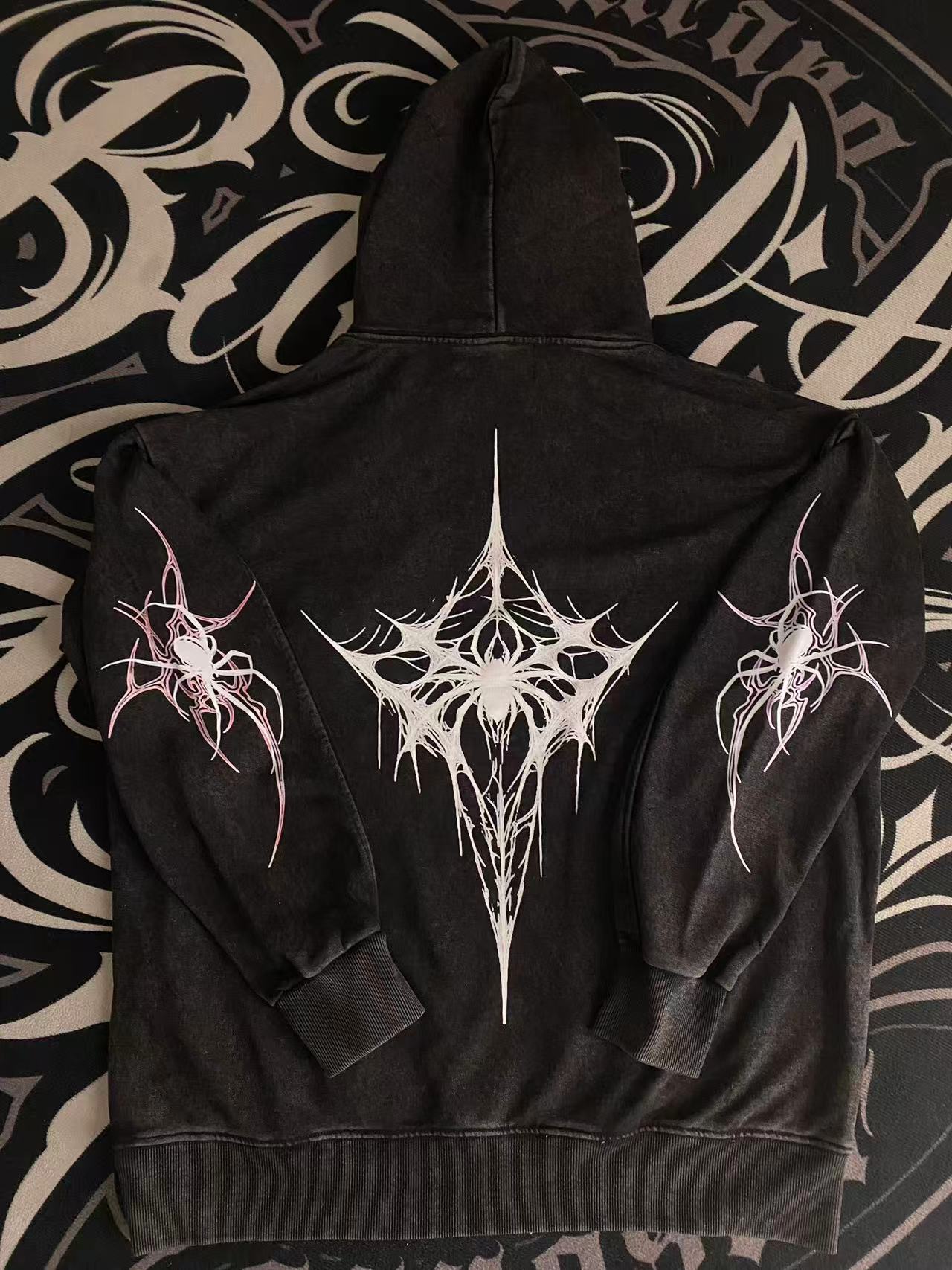 Arachnid Web Metal Logo Washed Hoodie