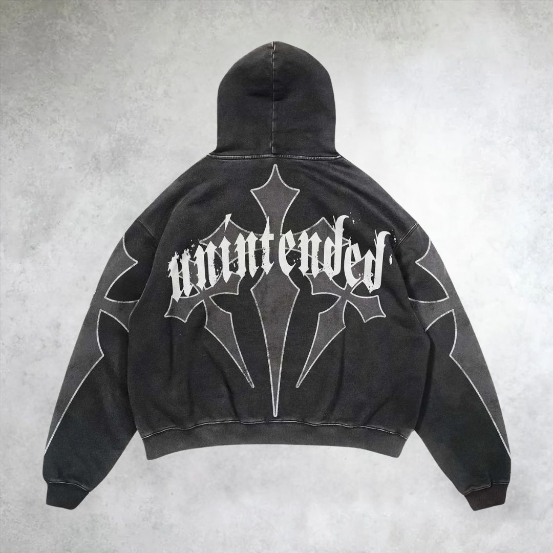 Unintended Cross Print Long Sleeve Hoodies