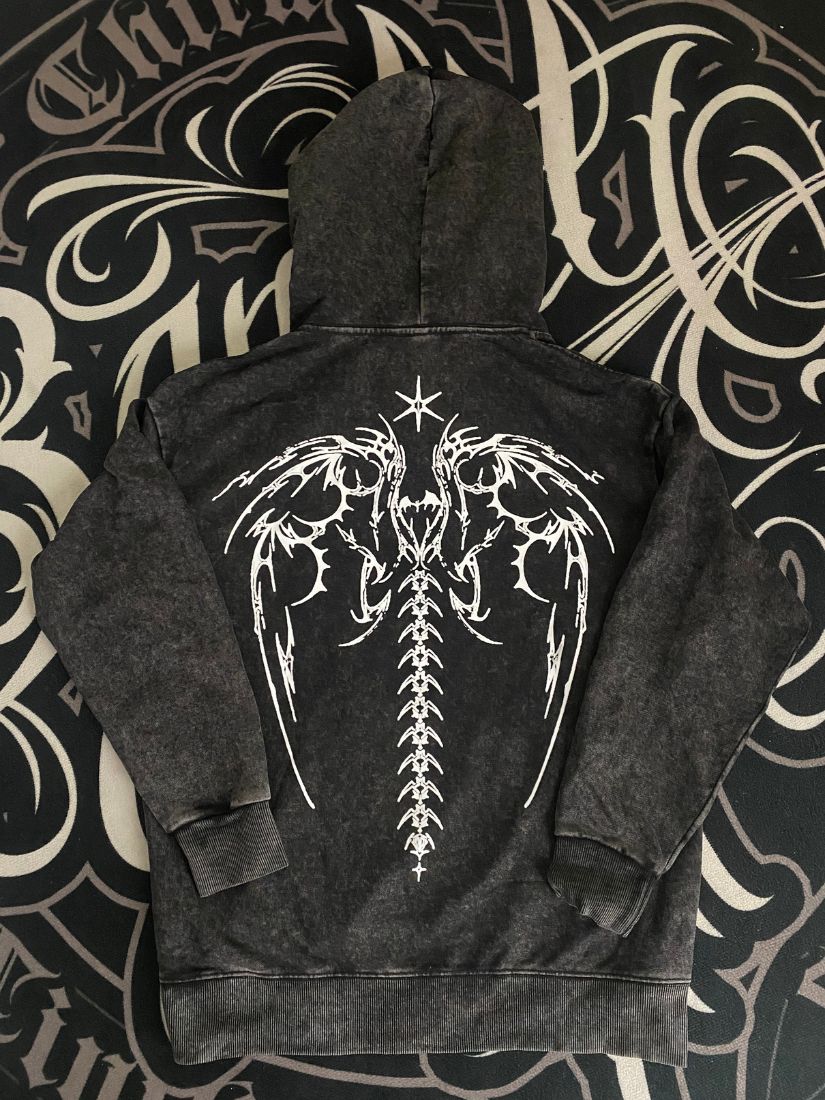 Black Metal Logo Cyber Spine Hoodie