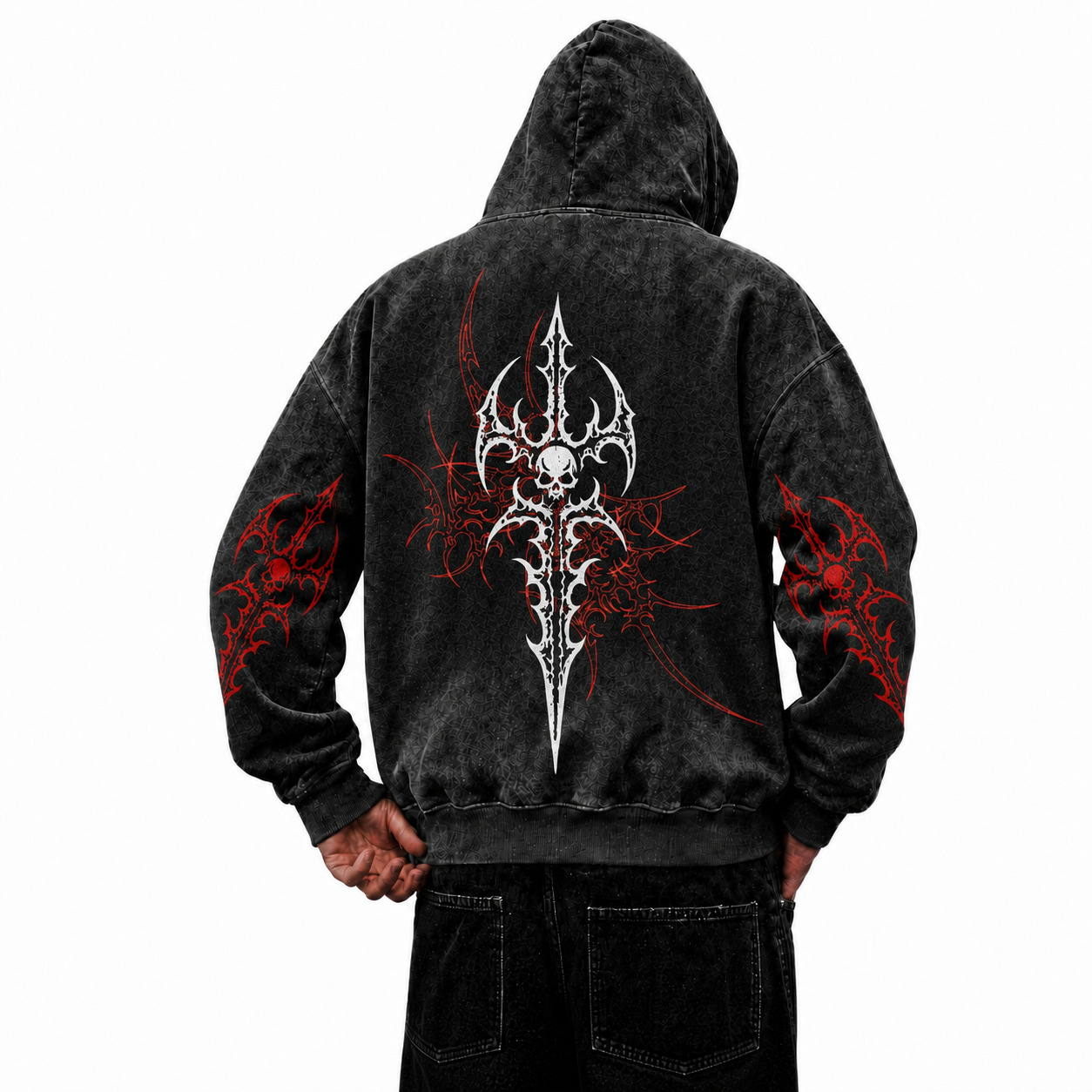 Cyber Skull Trident Washed Hoodie