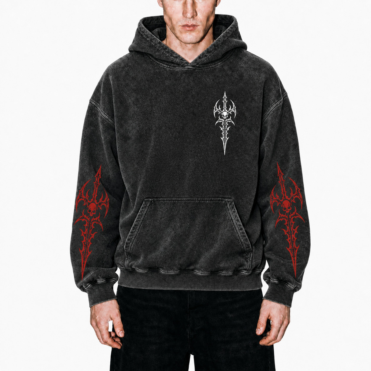 Cyber Skull Trident Washed Hoodie
