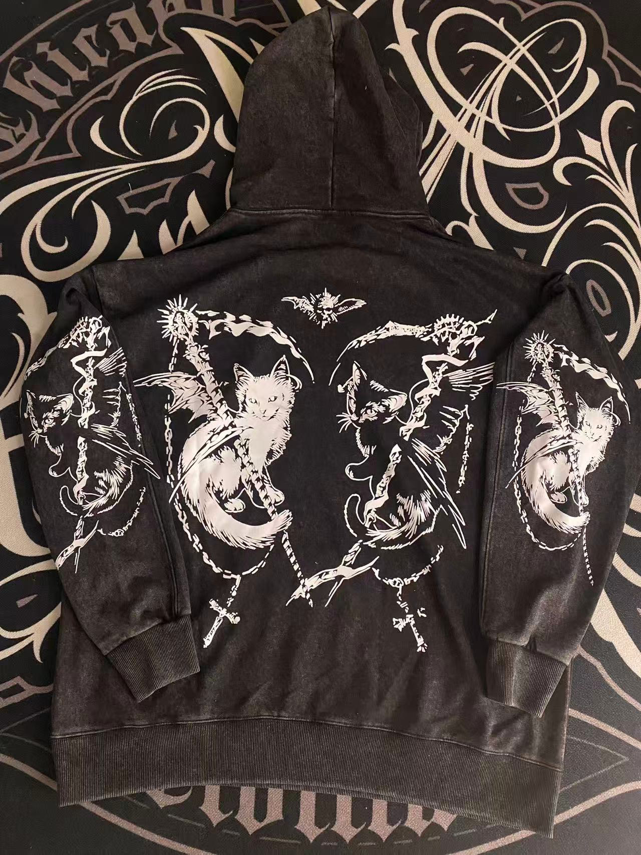 Twin Grim Feline Washed Hoodie