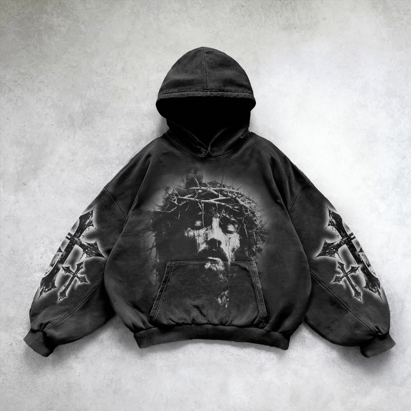 nitechapel-crown-of-thorns-jesus-hoodie-washed-black-front