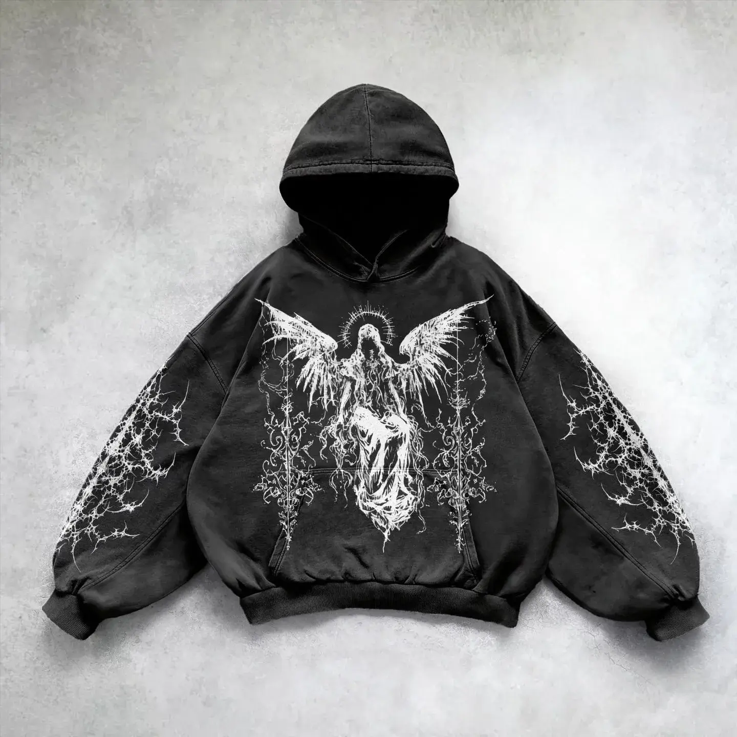 nitechapel-fractal-archangel-hoodie-washed-black-front