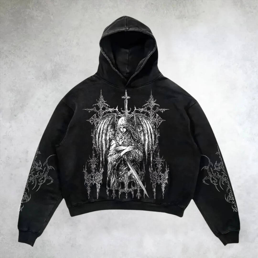 nitechapel-gothic-warrior-angel-hoodie-washed-black-front