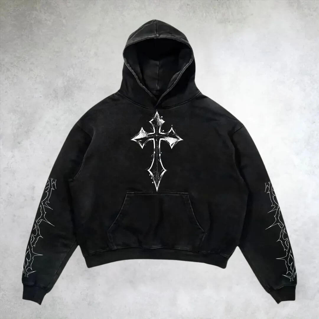 nitechapel-praying-hands-gothic-cross-hoodie-washed-black-front