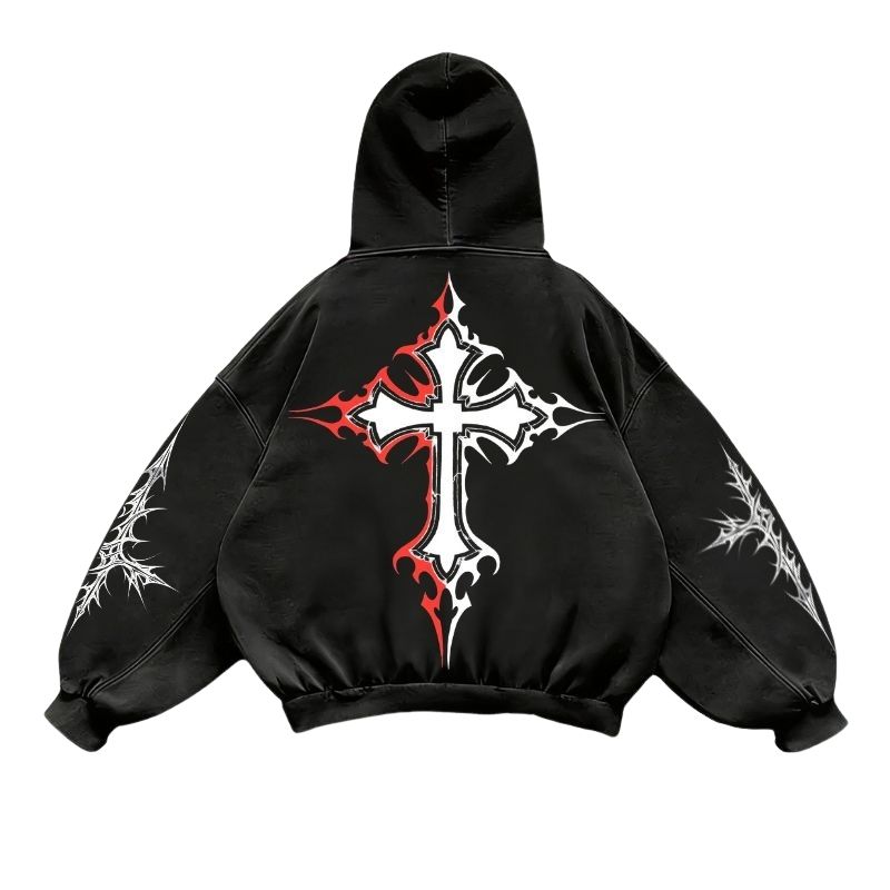 nitechapel-red-gothic-cross-hoodie-washed-black-back