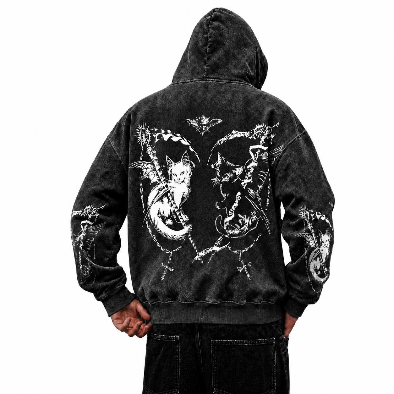 Twin Grim Feline Washed Hoodie